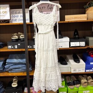 Aqua Floral Lace Dress in White